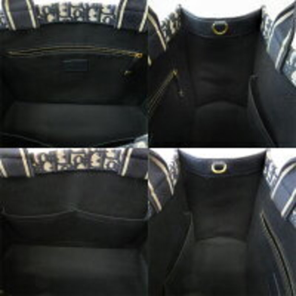 Dior Book Tote Bag Navy Blue Beige Leather Canvas Signature Embroidery - Picture 6 of 6